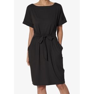TheMogan Tie Waist Shift Dress (2XL, Black)